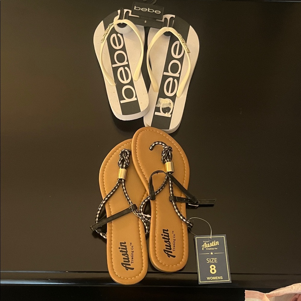 Bebe White Flip Flops and Austin Trading Co Sandals